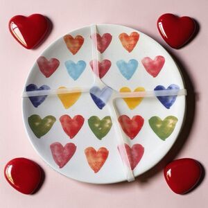 Maxcera 6" Appetizer Dessert Plates Set Of 4 Colorful Hearts Design Ceramic New